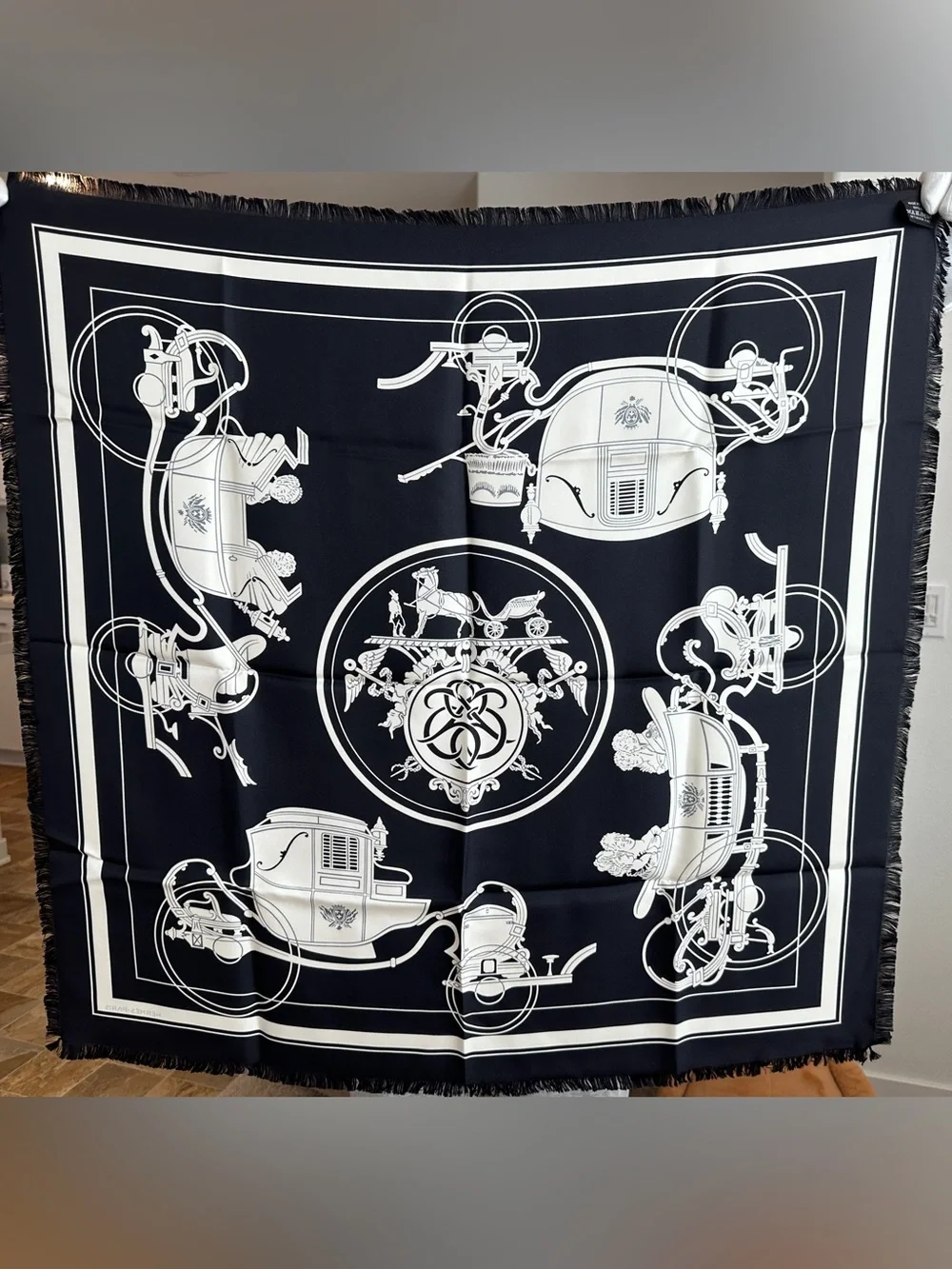 Hermes Ex-Libris fringed scarf 80
